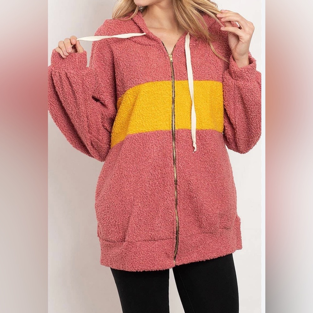 NWOT Hopely Sherpa Jacket Women’s Size Large Pink And Yellow‎ MSRP $48